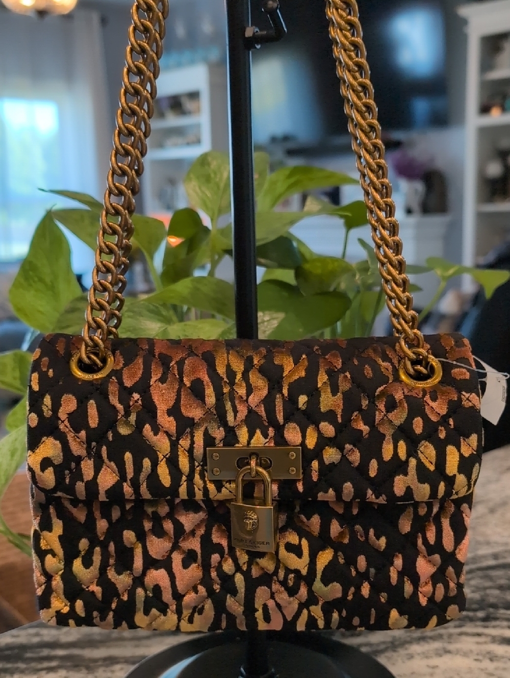 Kurt Geiger Quilted Leopard Brixton Bag